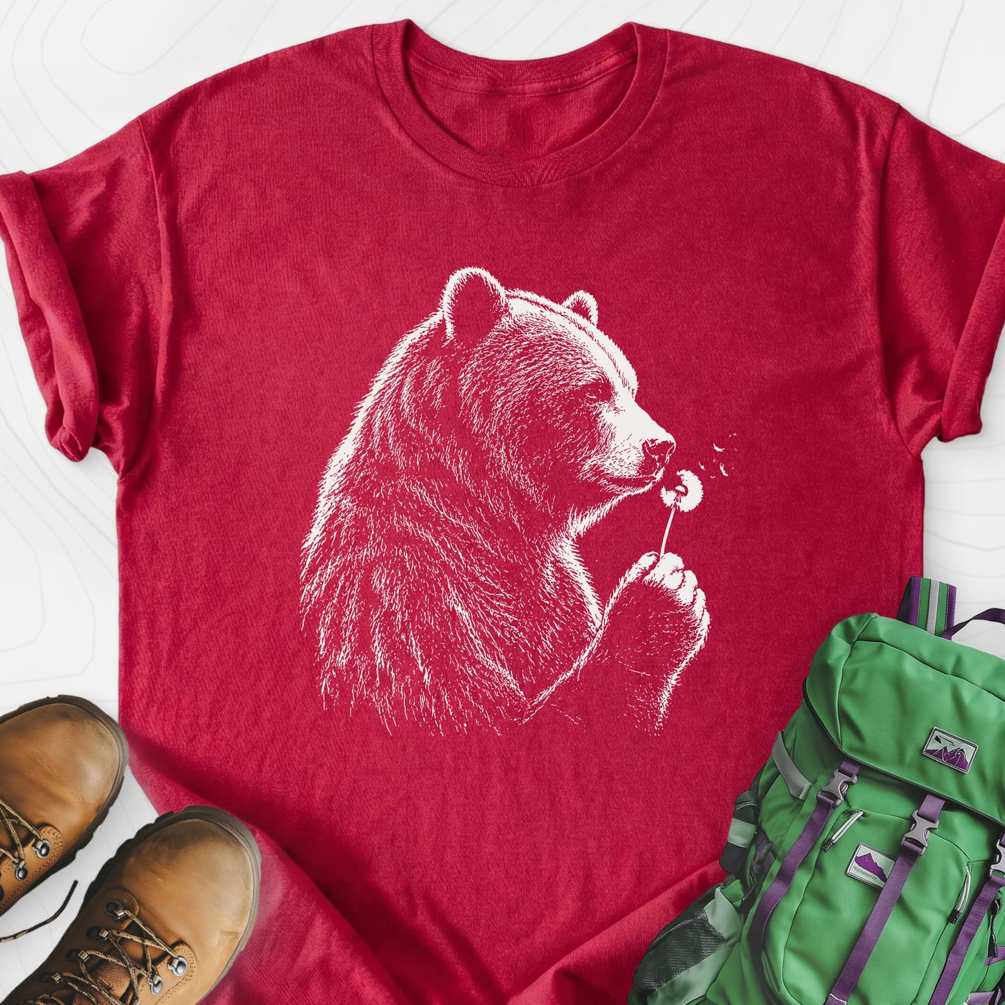 Bear Wish Heather Red front print lightweight T-shirt
