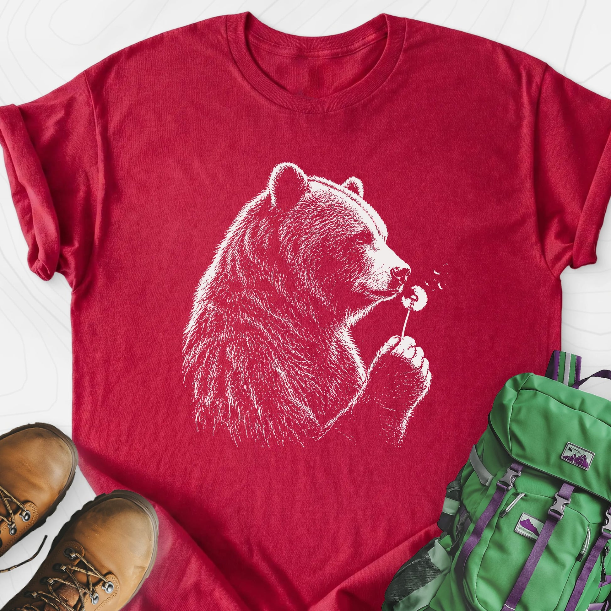 Bear Wish Heather Red front print lightweight T-shirt