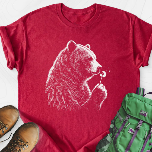 Bear Wish Heather Red front print lightweight T-shirt