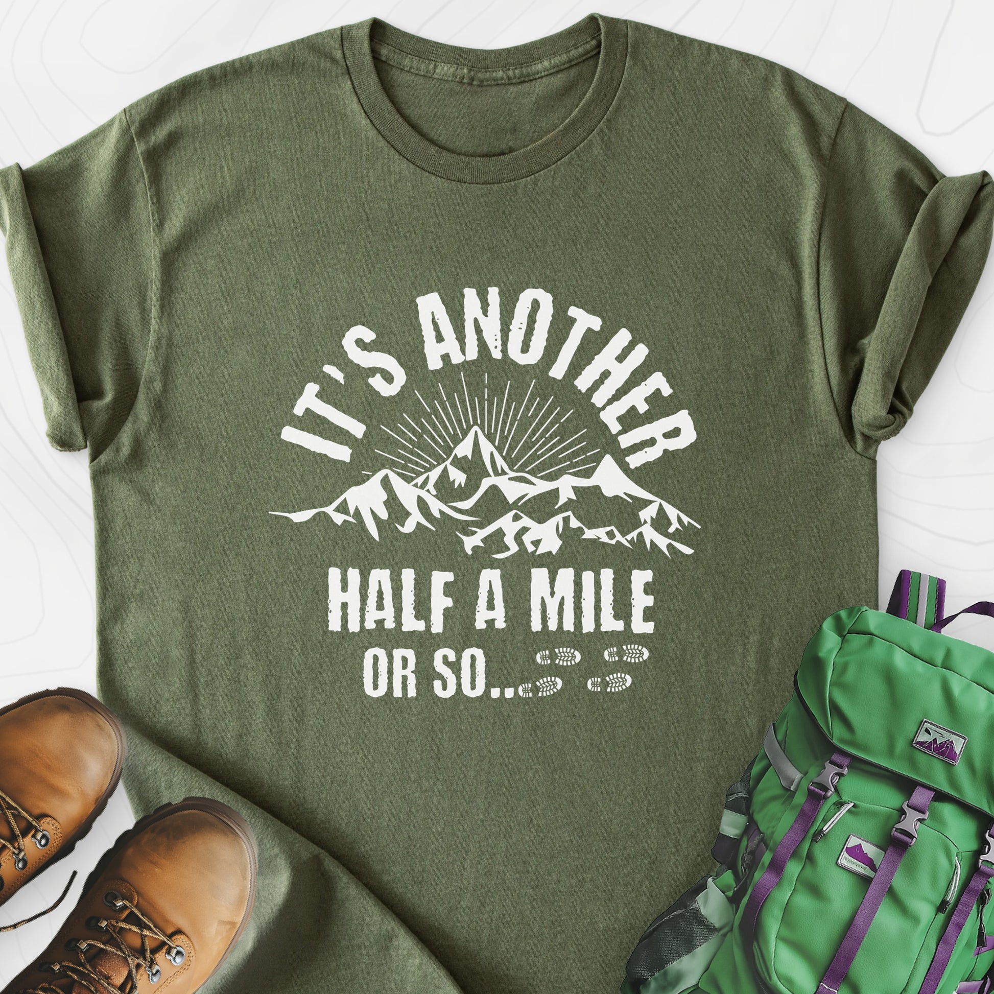 It's Another Half Mile Military Green front print lightweight T-shirt
