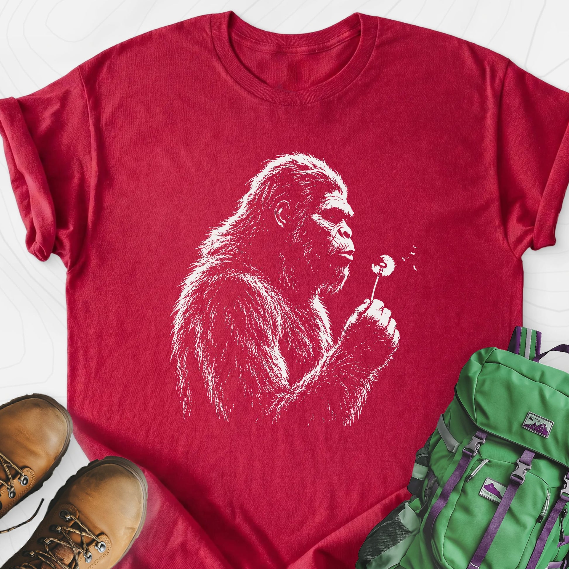 Bigfoot Wish Heather Red front print lightweight T-shirt