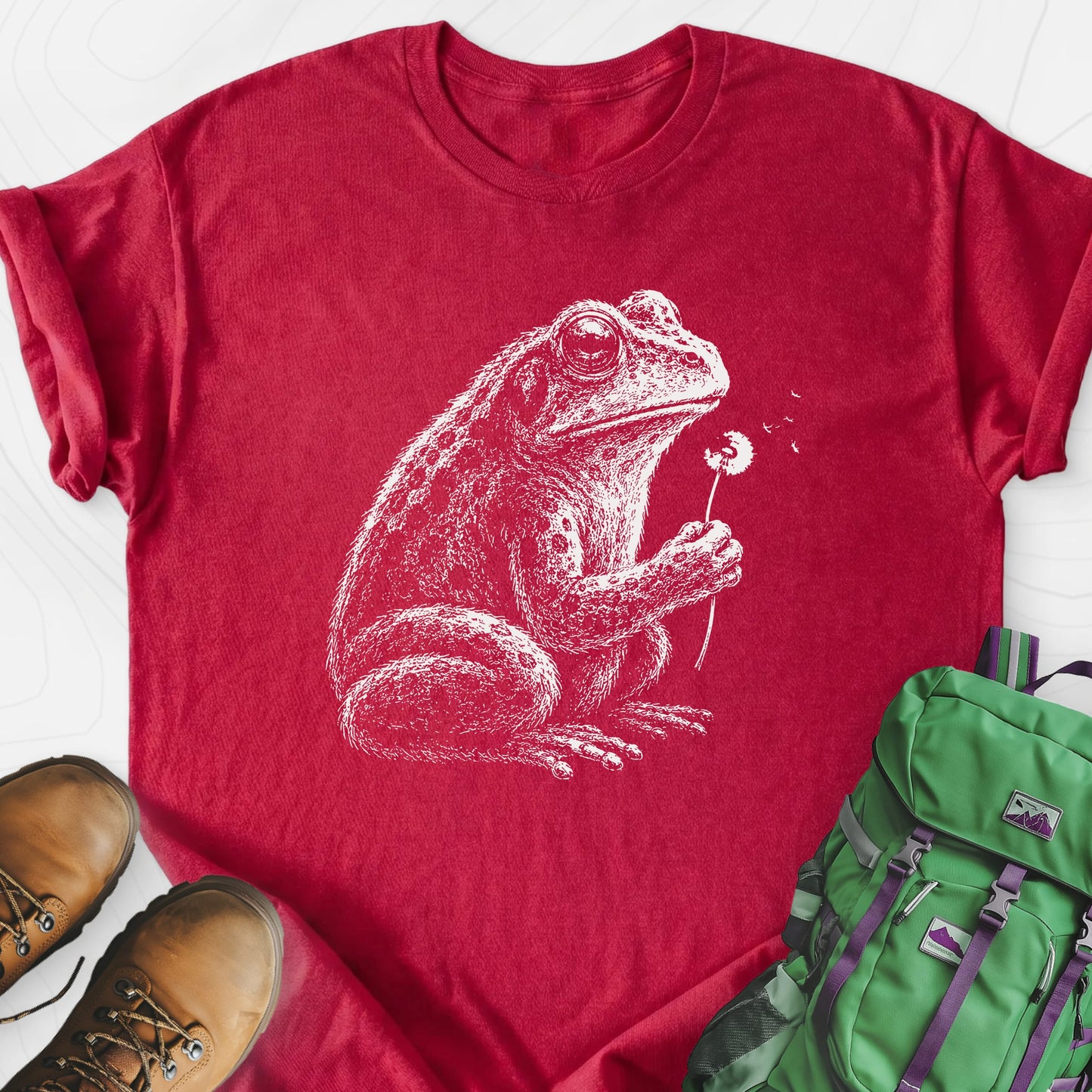 Frog Wish Heather Red front print lightweight T-shirt