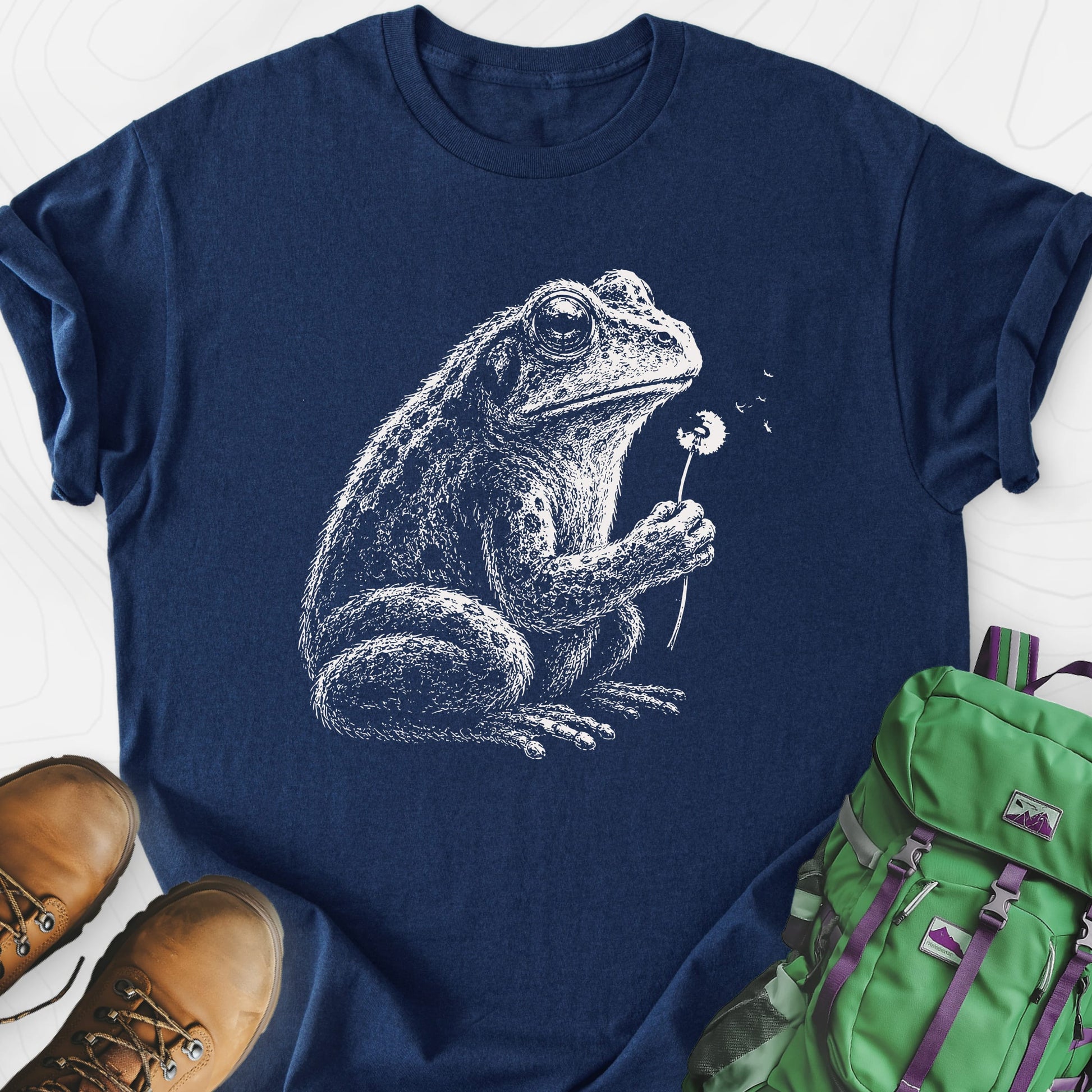 Frog Wish Navy front print lightweight T-shirt