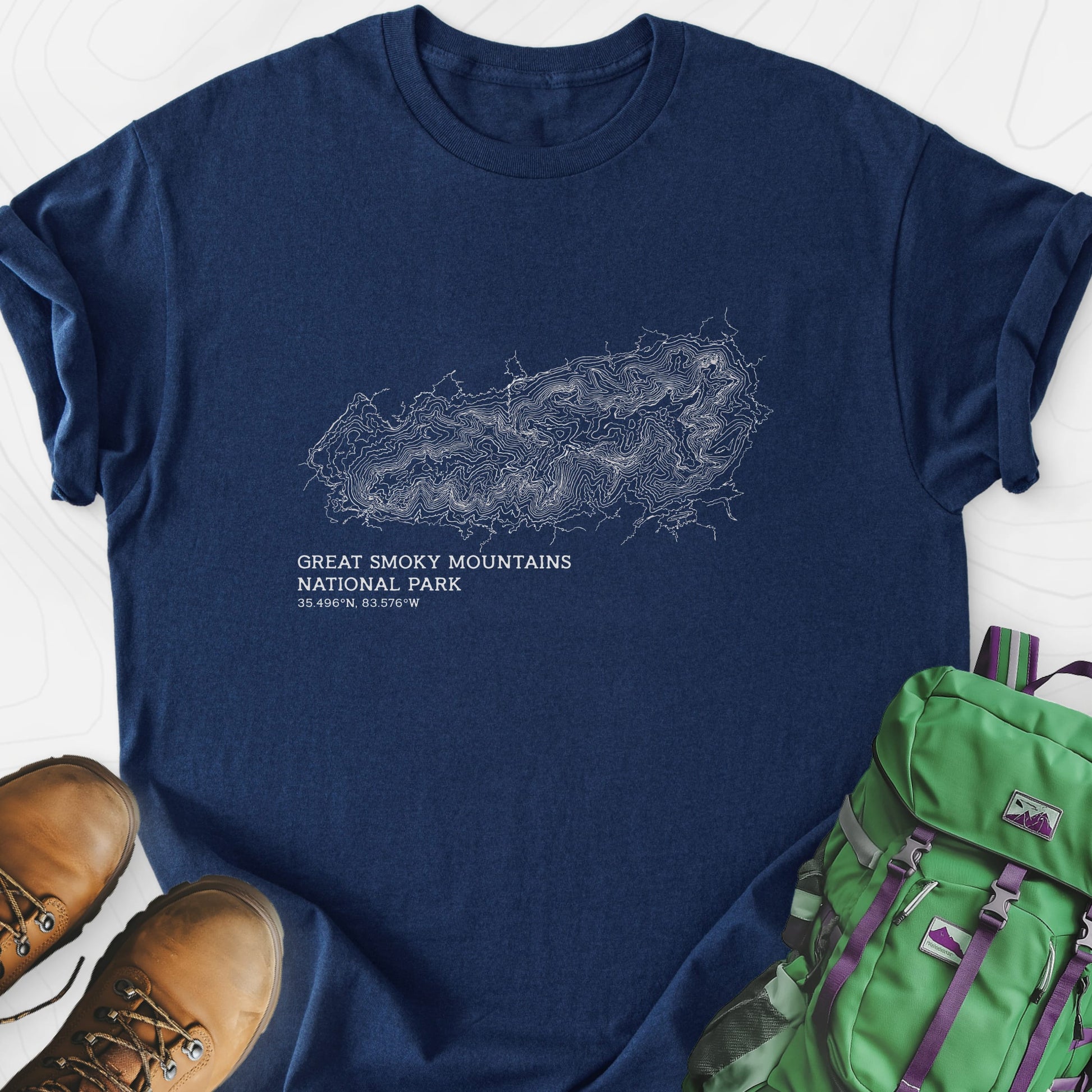 Smoky Mountains Topo Navy front print lightweight T-shirt