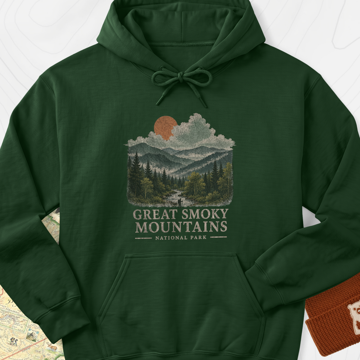 Smoky Mountain View Hoodie - Forest Green