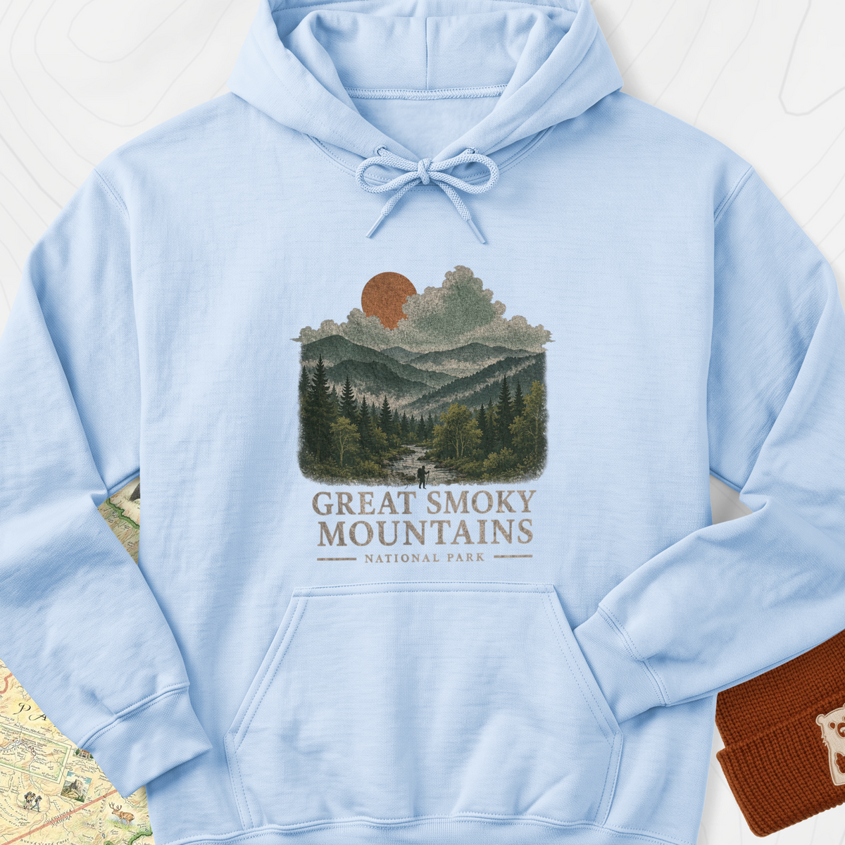 Smoky Mountain View Hoodie - Light Blue