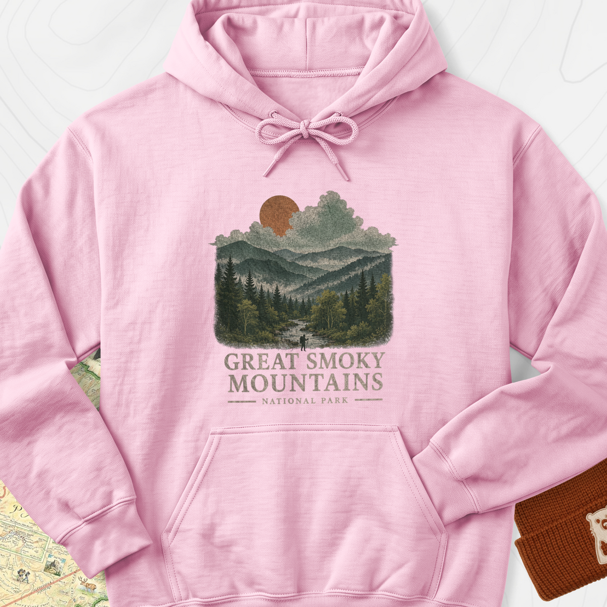 Smoky Mountain View Hoodie - Light Pink