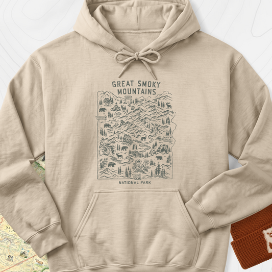 Smoky Mountains Map Hoodie - Sand