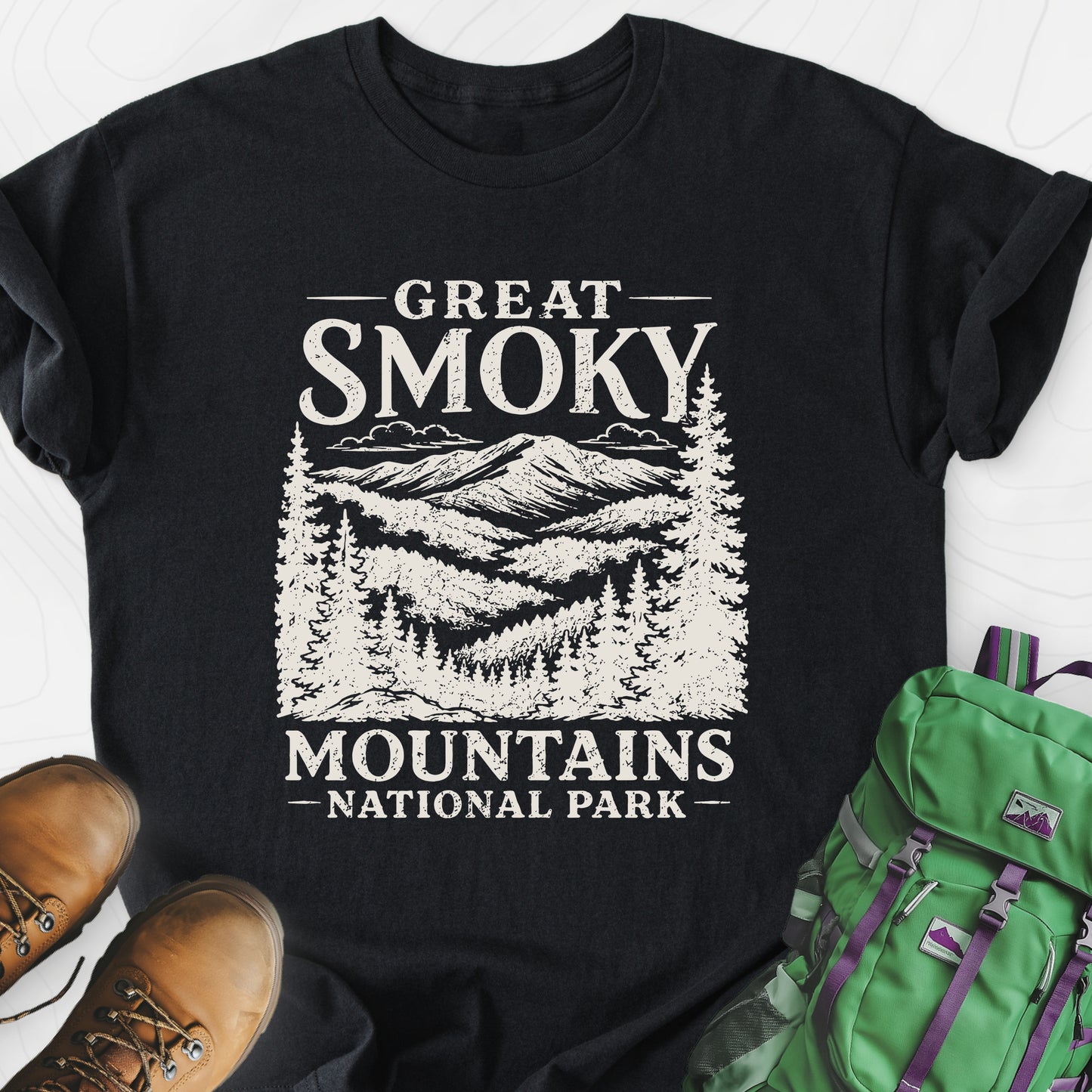 Great Smoky Mountains Black front print lightweight T-shirt