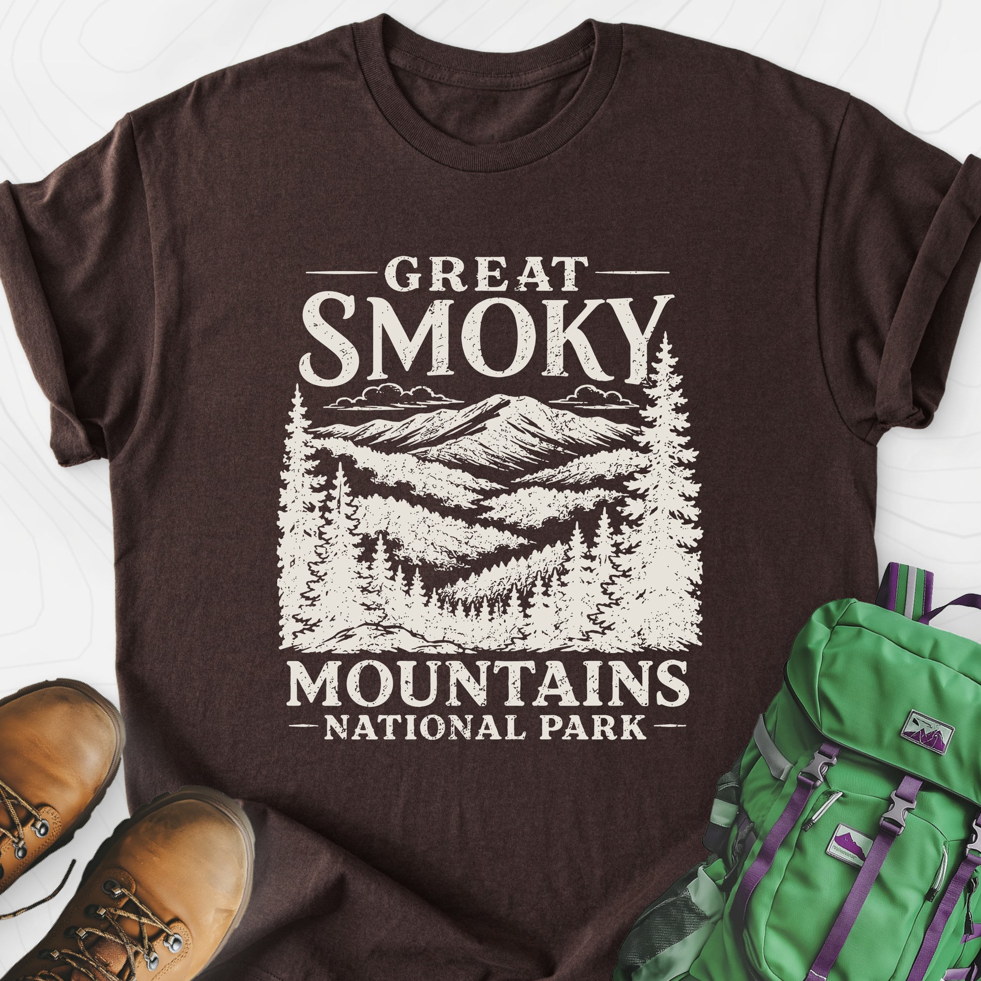 Great Smoky Mountains Dark Chocolate front print lightweight T-shirt