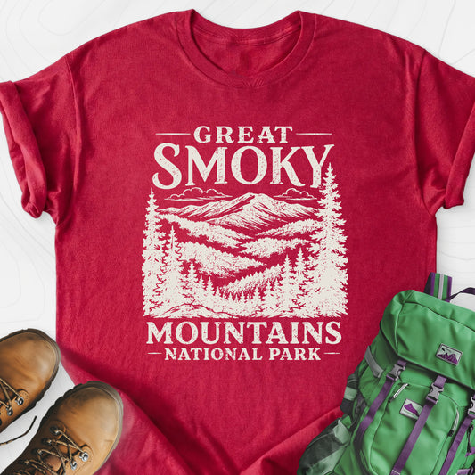 Great Smoky Mountains Heather Red front print lightweight T-shirt