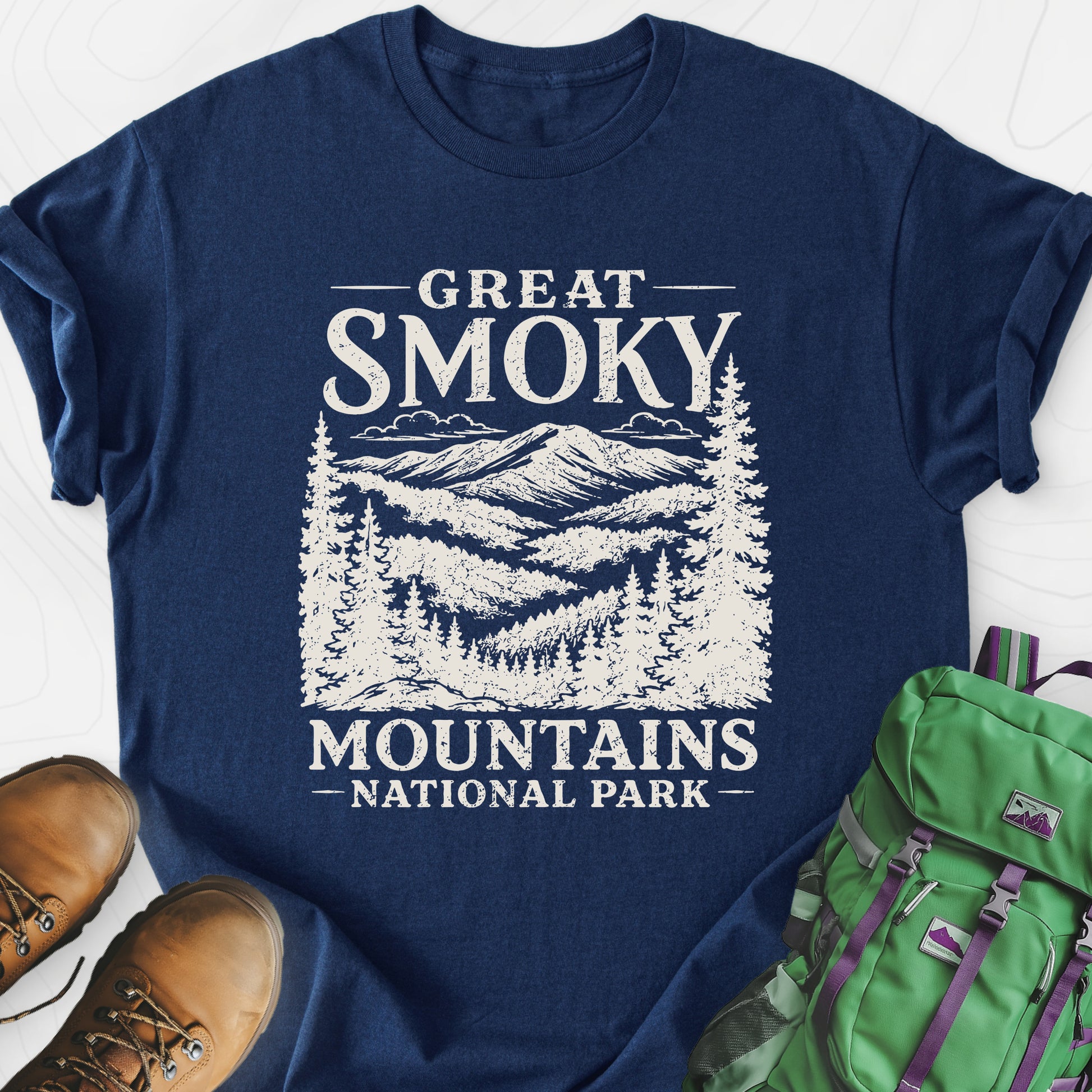 Great Smoky Mountains Navy front print lightweight T-shirt