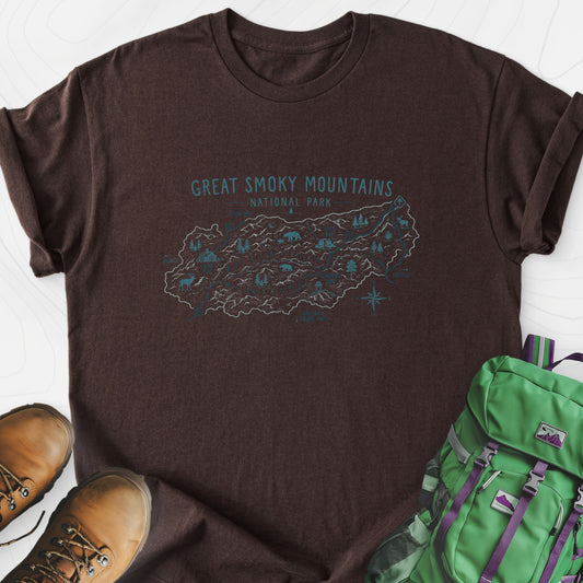 Smoky Mountains Explorer Dark Chocolate front print lightweight T-shirt