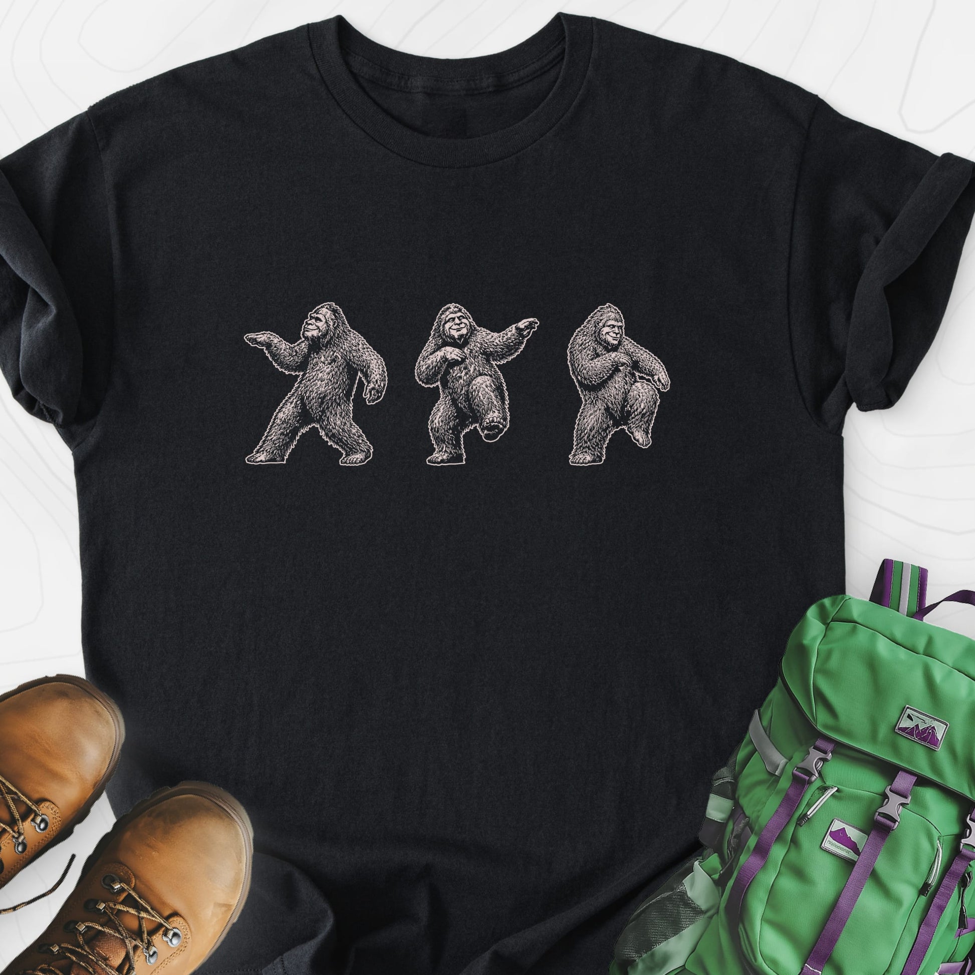 Bigfoot Dance Black front print lightweight T-shirt
