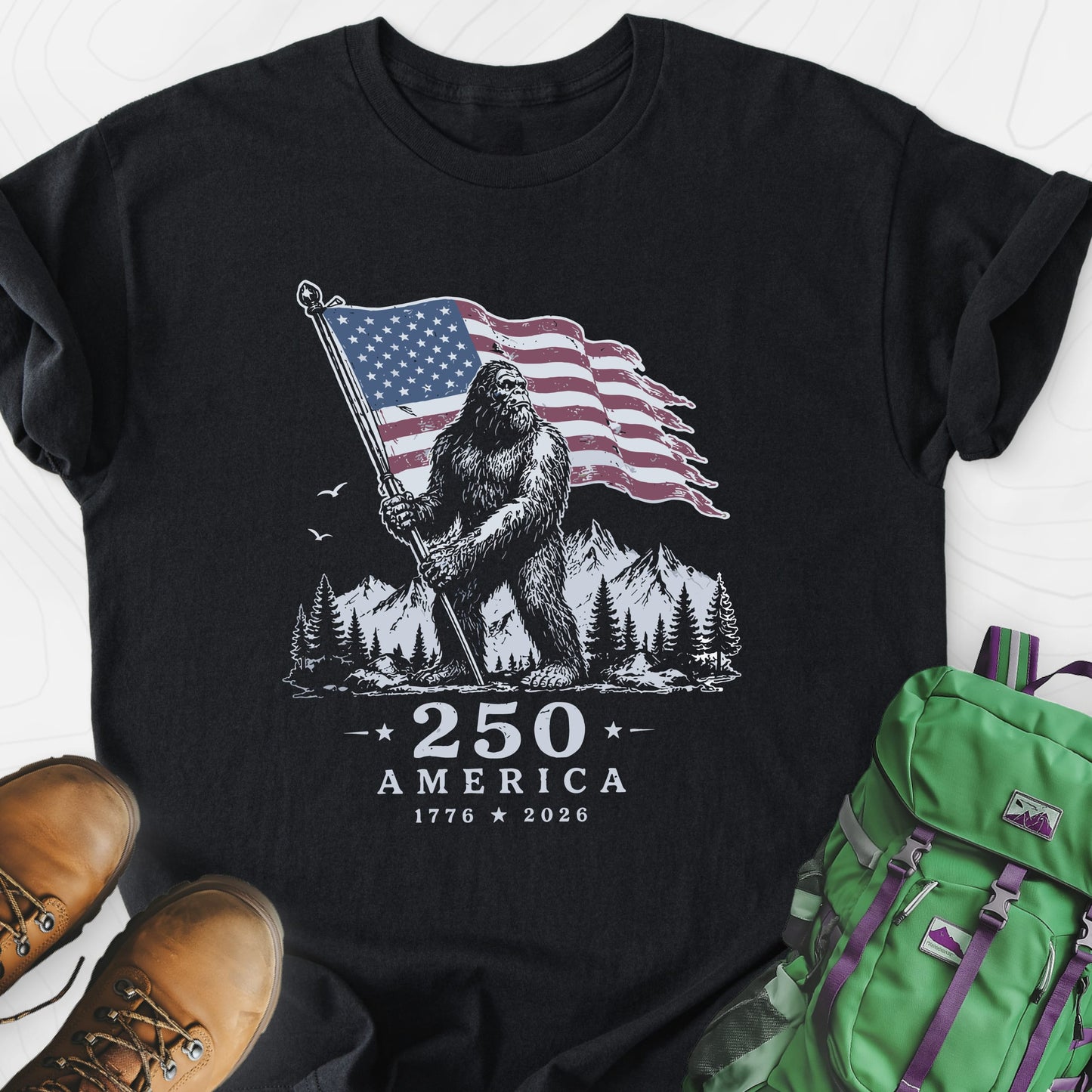 Bigfoot Patriot Black front print lightweight T-shirt