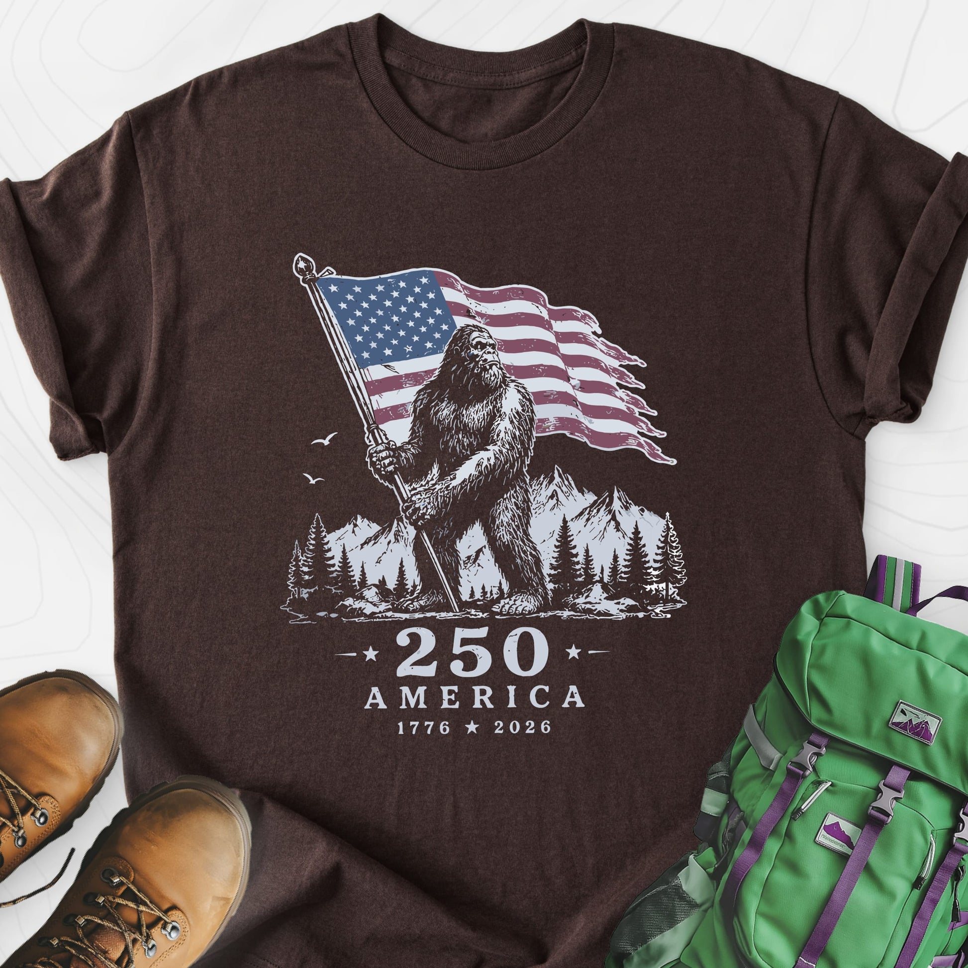 Bigfoot Patriot Dark Chocolate front print lightweight T-shirt