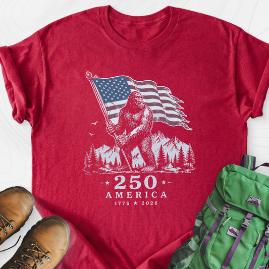 Bigfoot Patriot Heather Red front print lightweight T-shirt