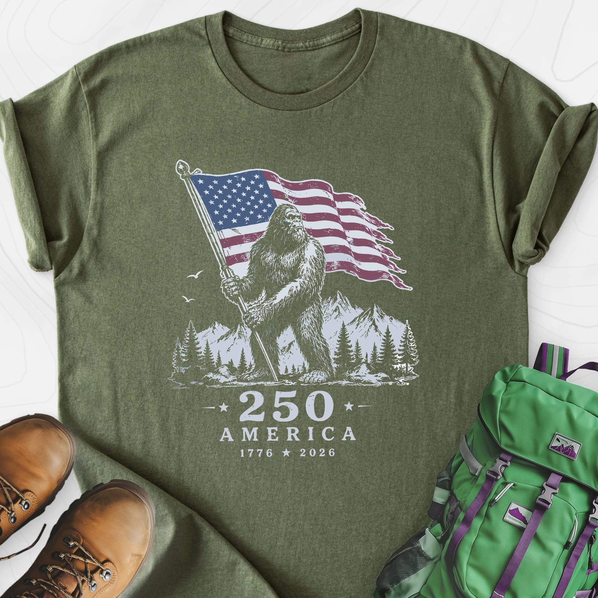 Bigfoot Patriot Military Green front print lightweight T-shirt