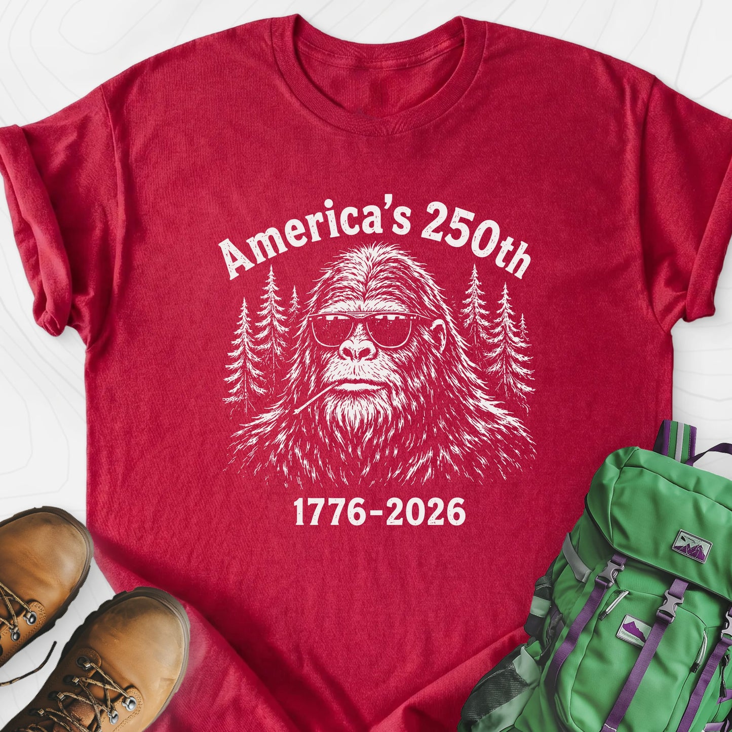 Bigfoot Liberty Shades Heather Red front print lightweight T-shirt