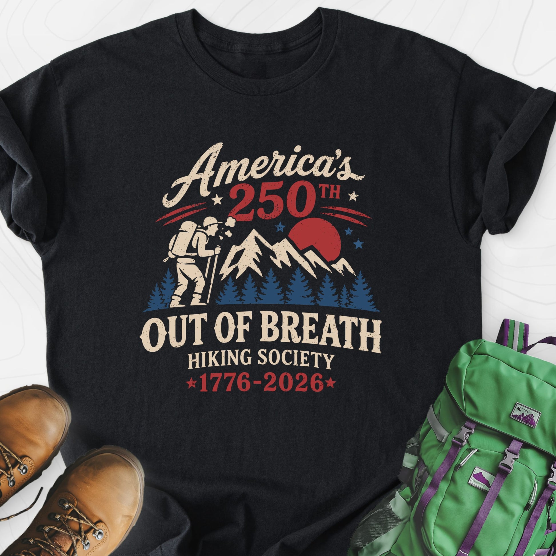 Out of Breath 250th Black front print lightweight T-shirt