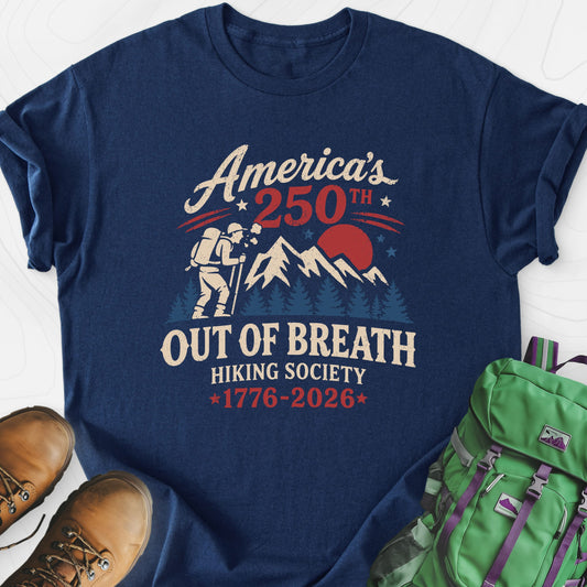 Out of Breath 250th Navy front print lightweight T-shirt