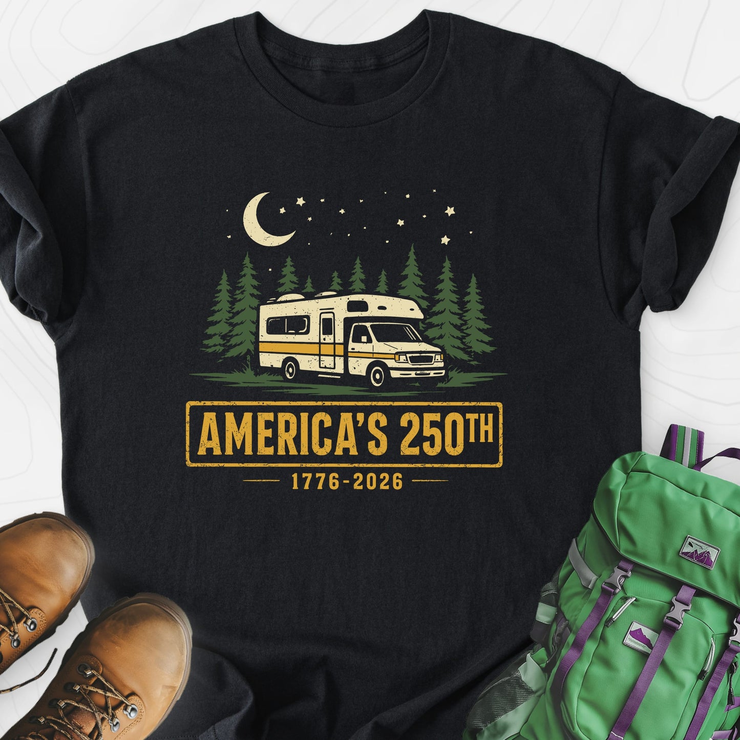 250th Camper Nights Black front print lightweight T-shirt