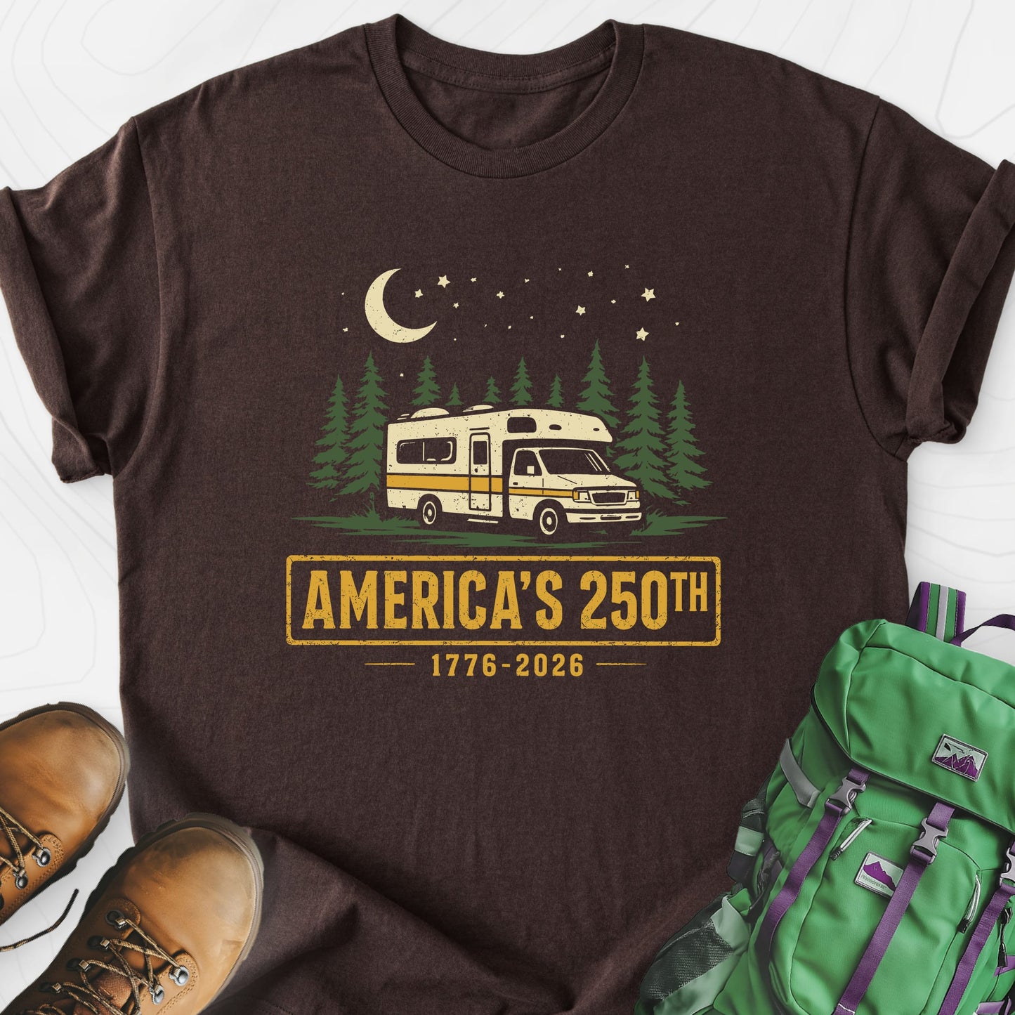 250th Camper Nights Dark Chocolate front print lightweight T-shirt