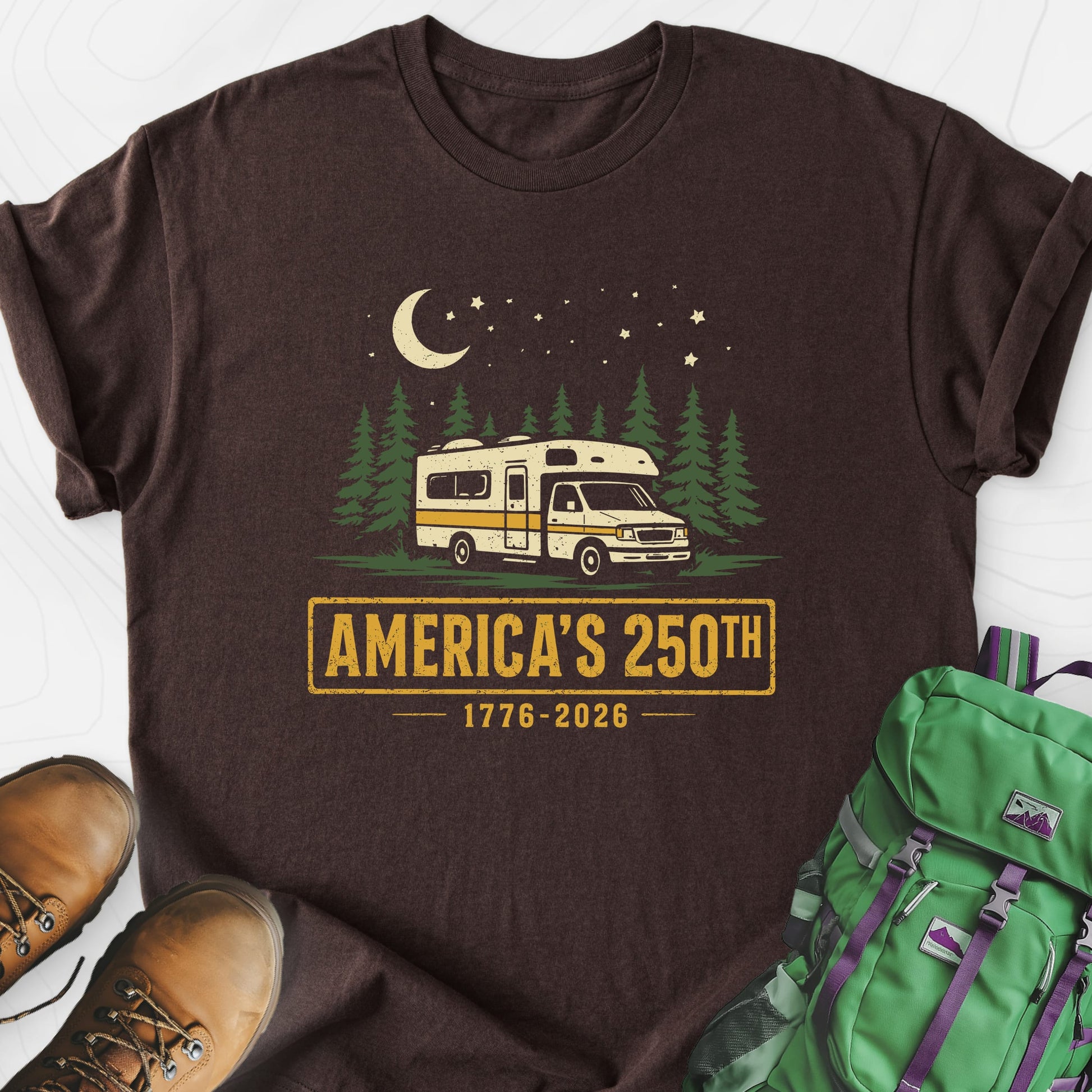 250th Camper Nights Dark Chocolate front print lightweight T-shirt