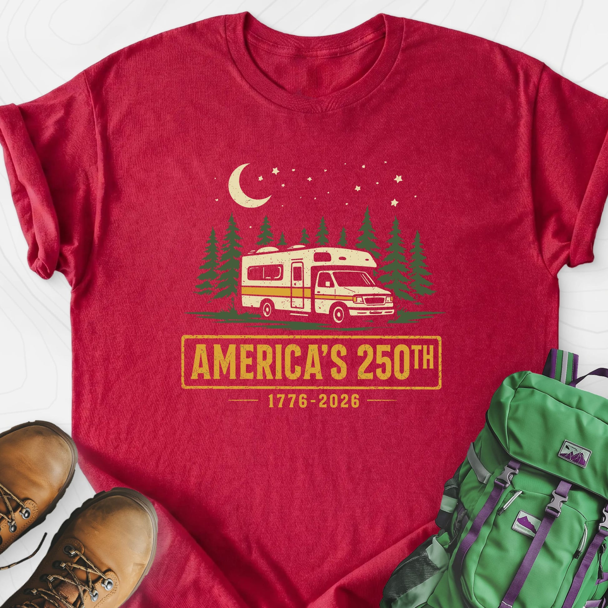 250th Camper Nights Heather Red front print lightweight T-shirt