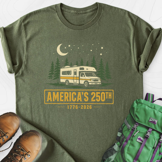 250th Camper Nights Military Green front print lightweight T-shirt