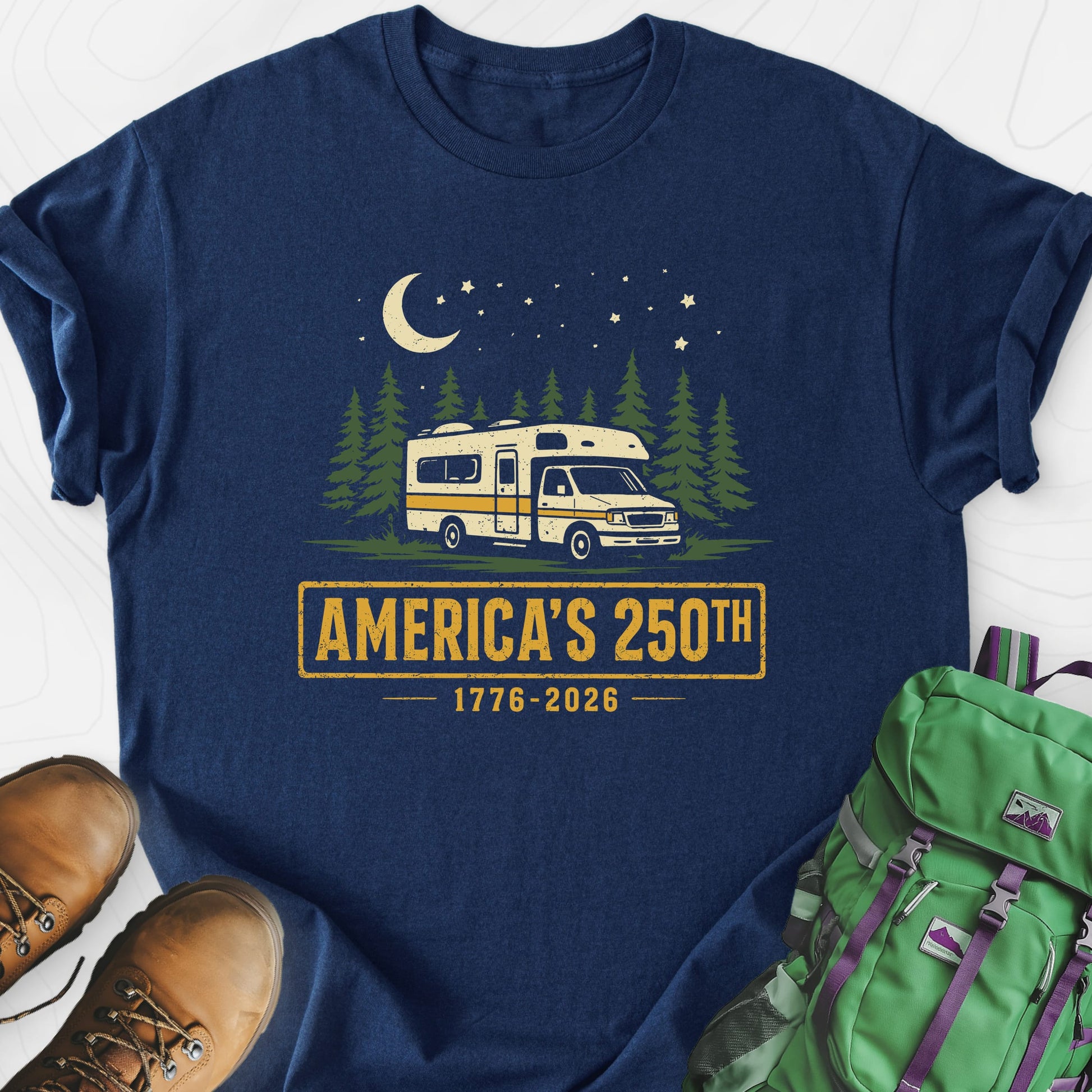 250th Camper Nights Navy front print lightweight T-shirt