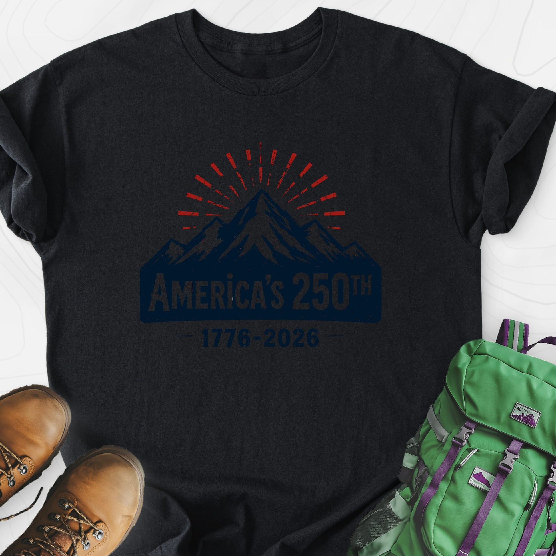 Mountain 250th Black front print lightweight T-shirt
