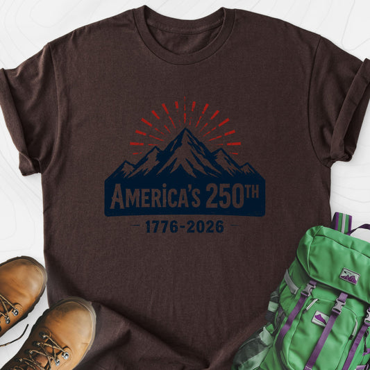 Mountain 250th Dark Chocolate front print lightweight T-shirt