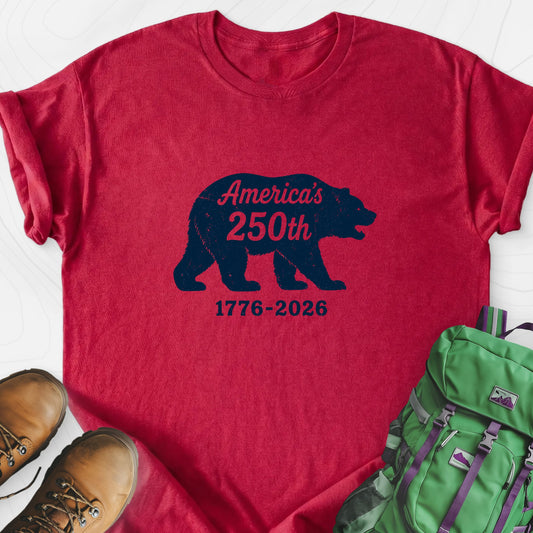 250th Bear Badge Heather Red front print lightweight T-shirt