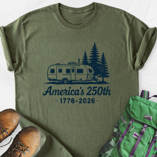 250th Camper Badge Military Green front print lightweight T-shirt