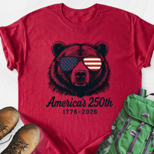 250th Bear Shades Heather Red front print lightweight T-shirt