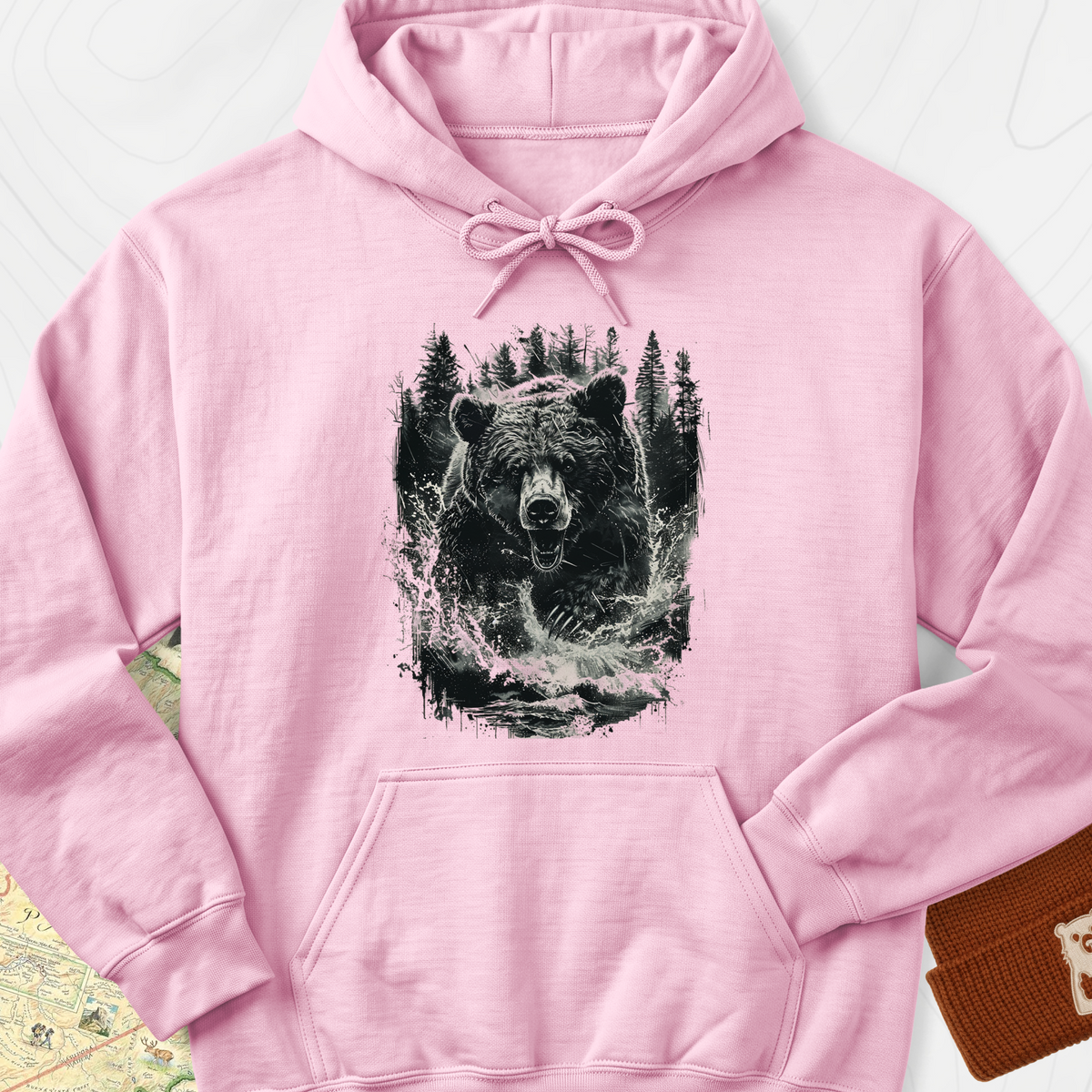 Angry Bear Hoodie - Light Pink