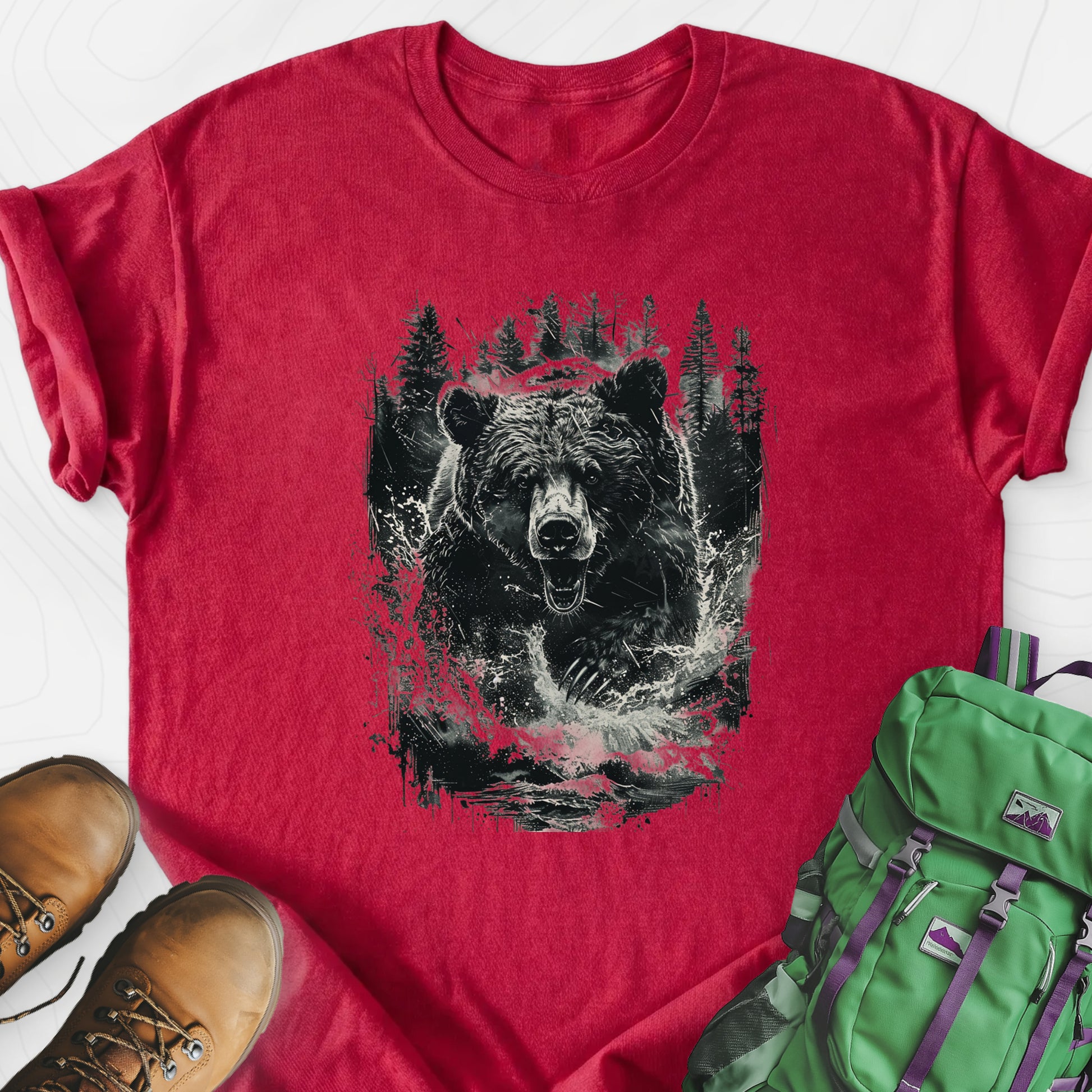 Angry Bear Heather Red front print lightweight T-shirt