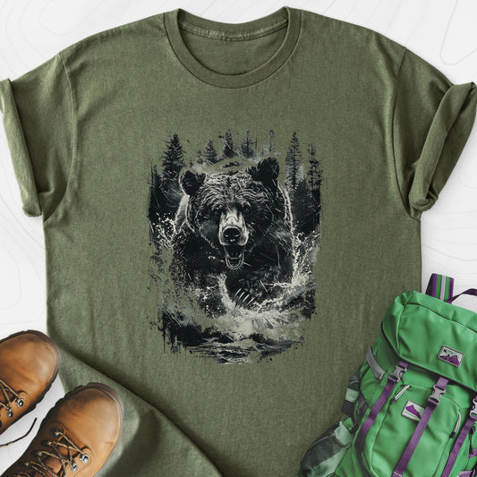 Angry Bear Military Green front print lightweight T-shirt