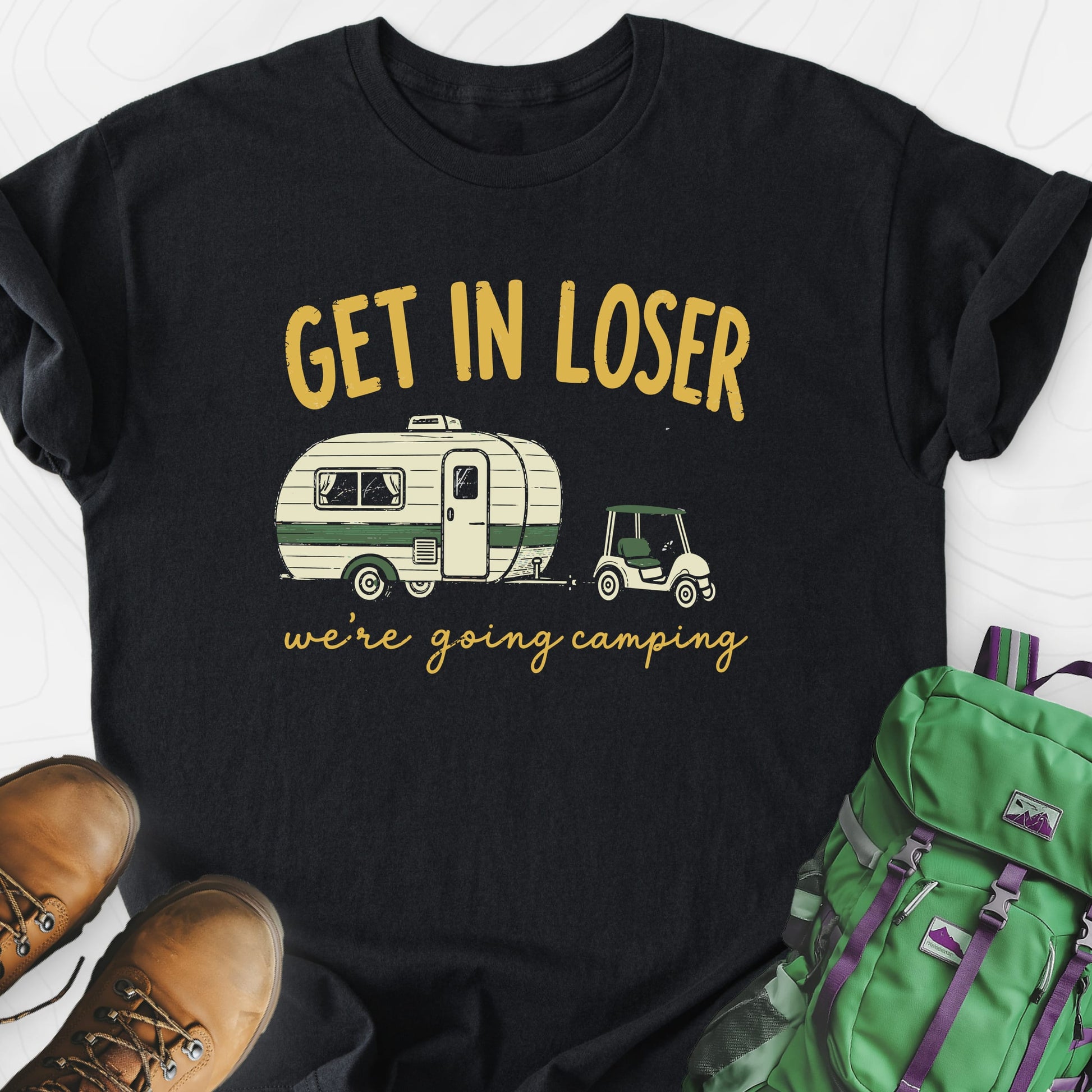 Golf Cart Getaway Black front print lightweight T-shirt