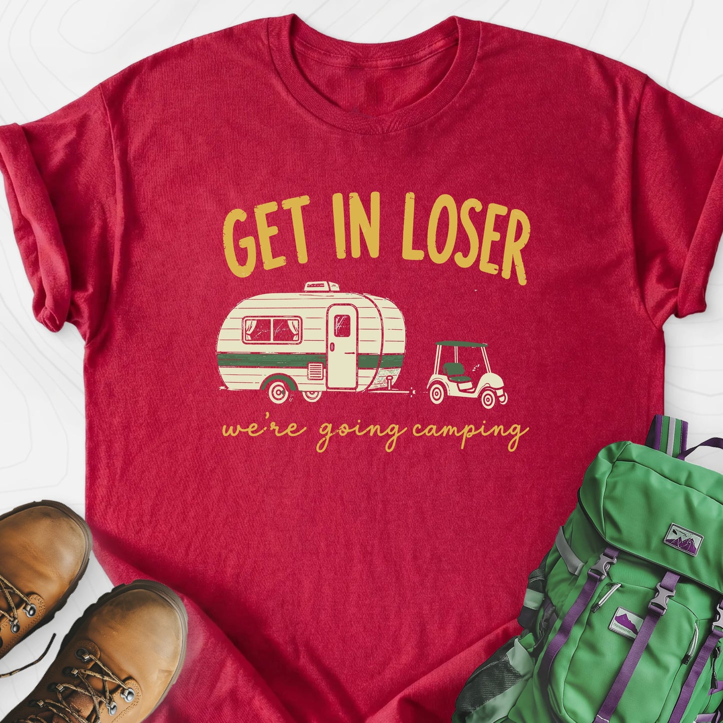 Golf Cart Getaway Heather Red front print lightweight T-shirt