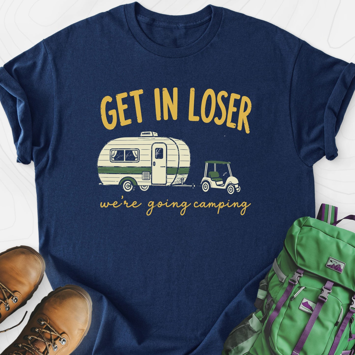 Golf Cart Getaway Navy front print lightweight T-shirt