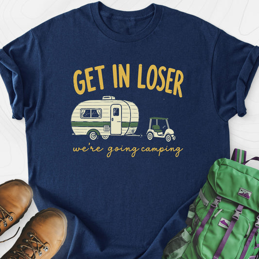 Golf Cart Getaway Navy front print lightweight T-shirt