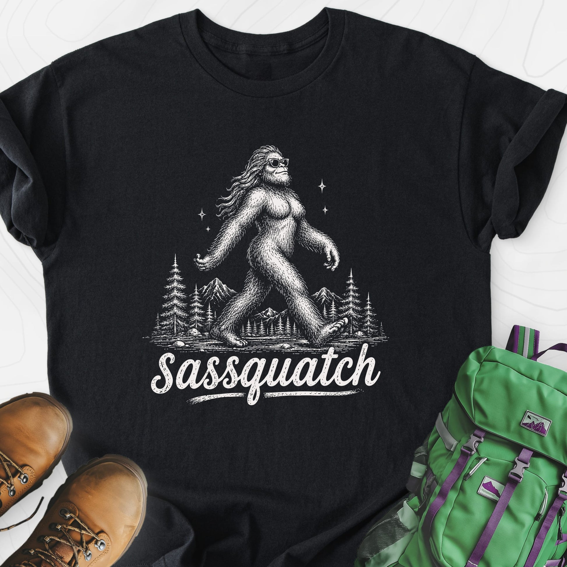 Sassquatch Black front print lightweight T-shirt