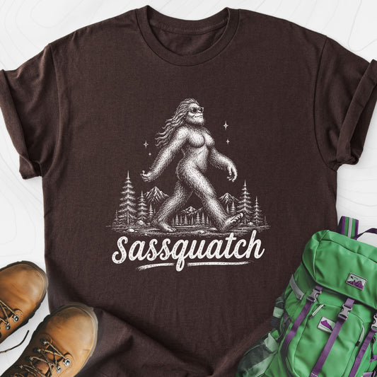Sassquatch Dark Chocolate front print lightweight T-shirt