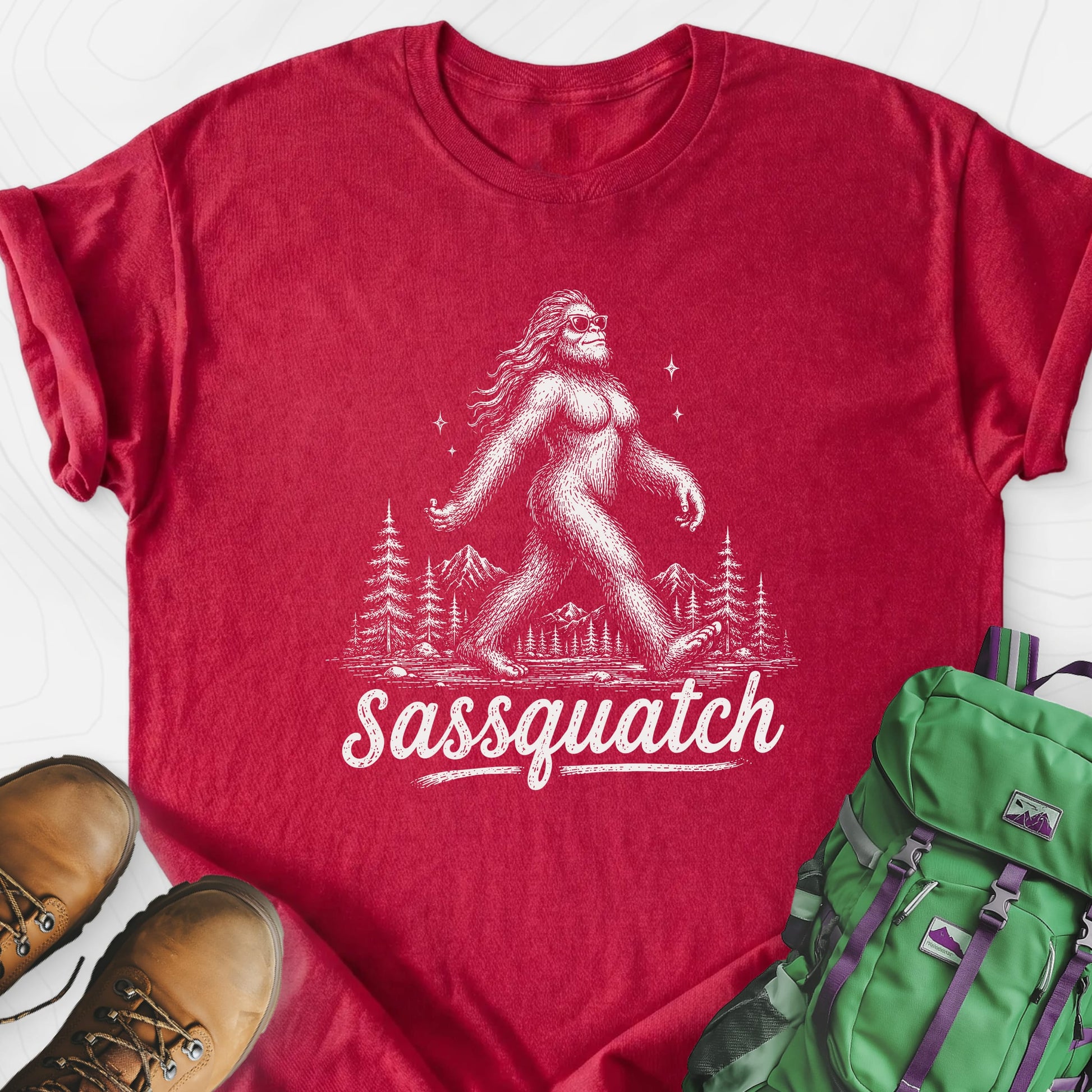 Sassquatch Heather Red front print lightweight T-shirt