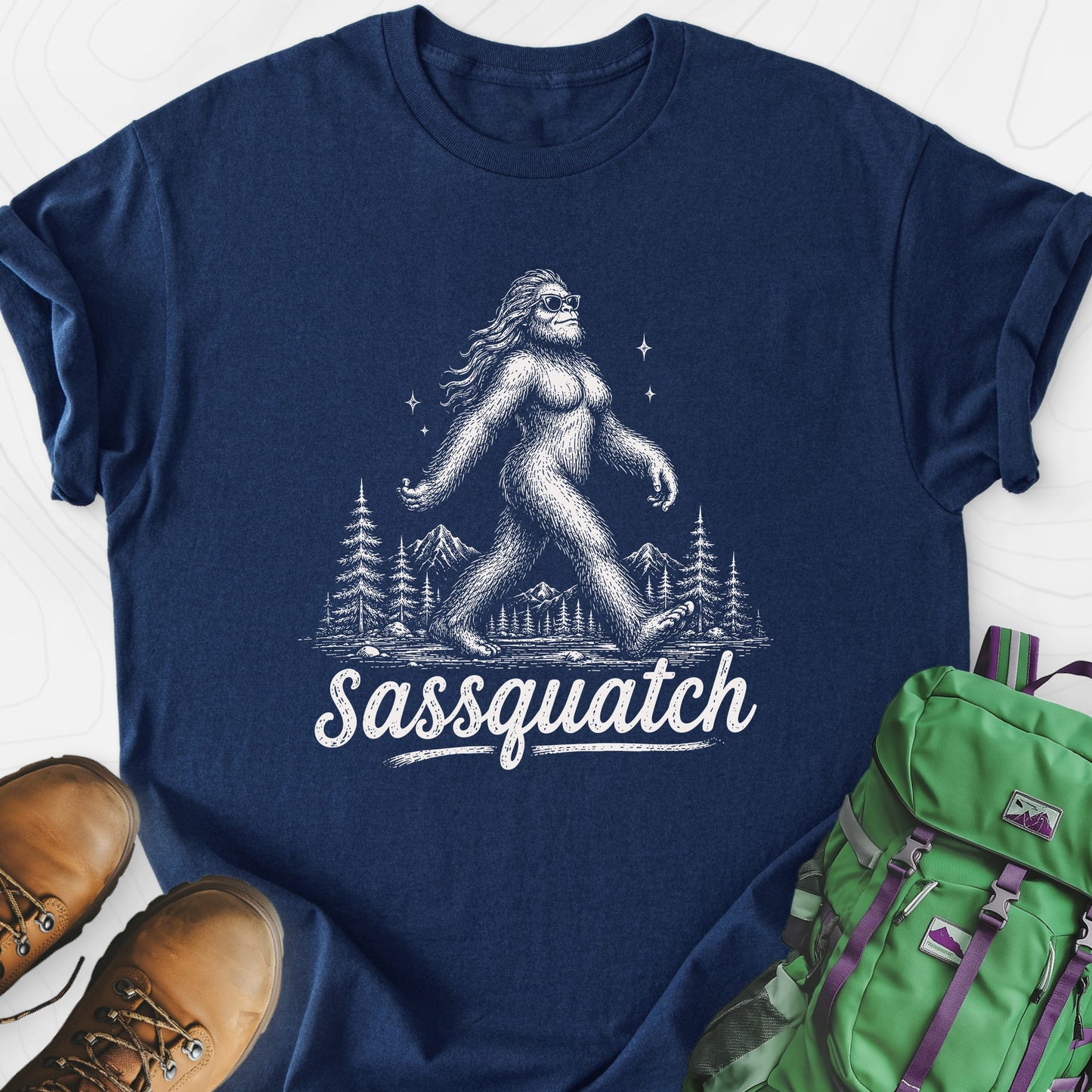 Sassquatch Navy front print lightweight T-shirt