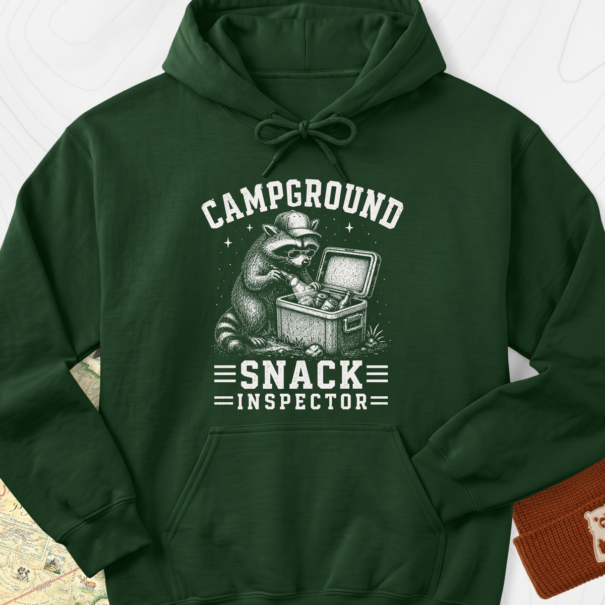 Raccoon Snack Patrol Hoodie - Forest Green