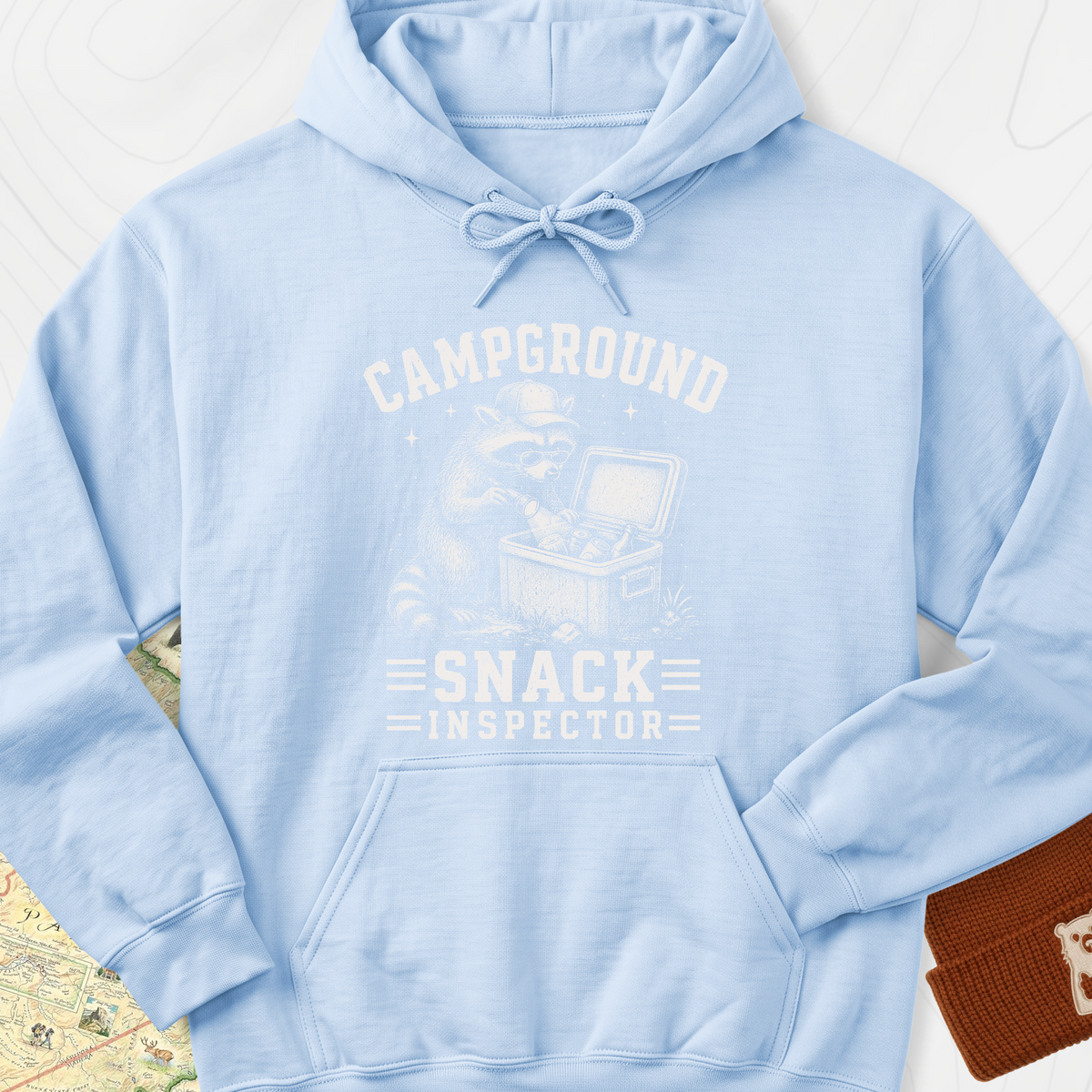 Raccoon Snack Patrol Hoodie - Light Blue