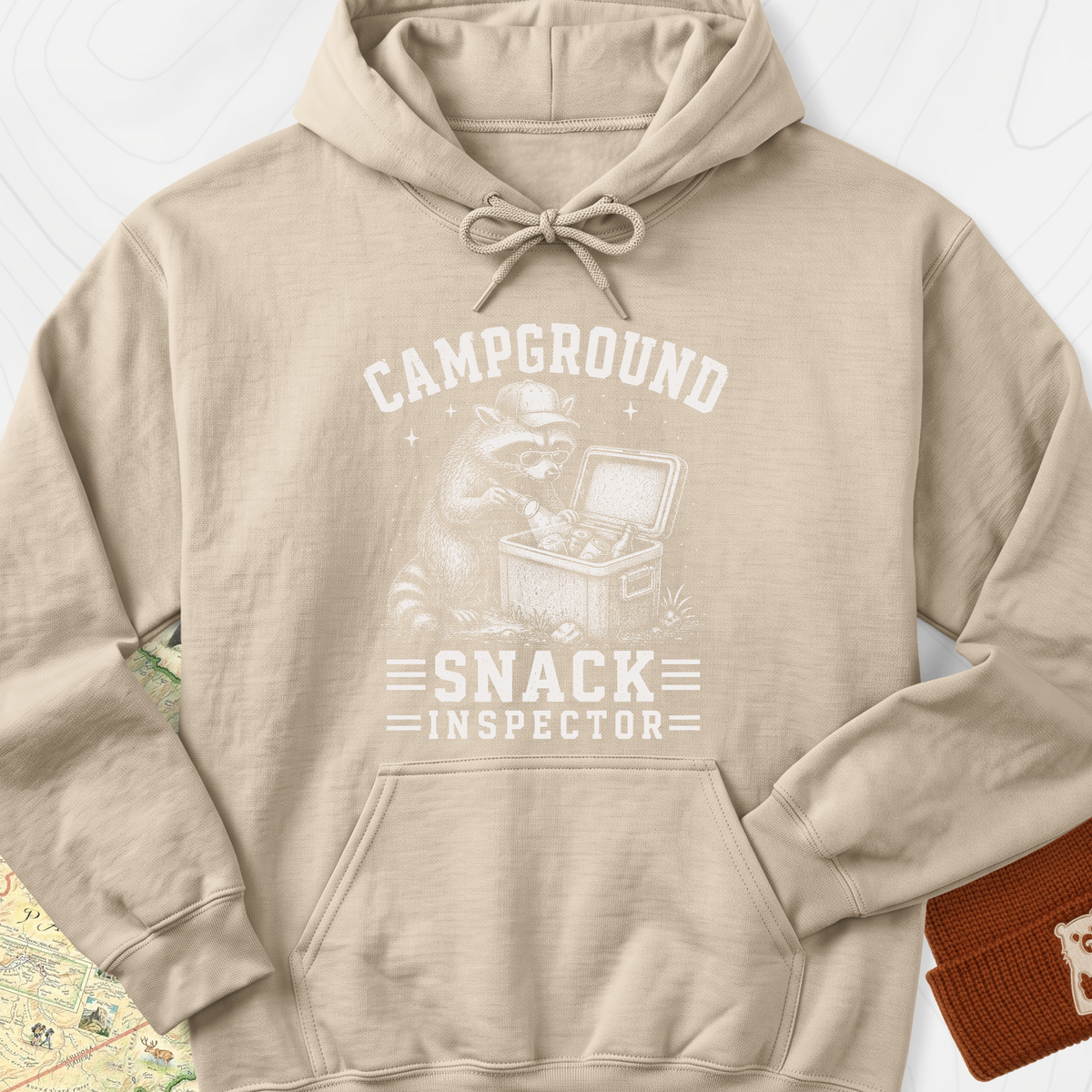 Raccoon Snack Patrol Hoodie - Sand